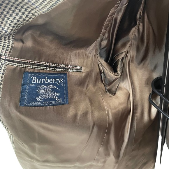 Mens Vintage Burberrys Houndstooth Plaid Brown Suit Jacket 44 L/XL - Picture 9 of 11